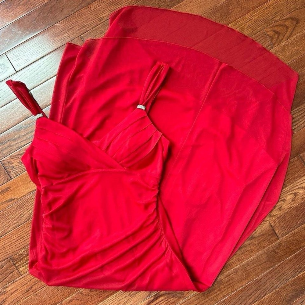 Vintage Scarlett Nite Asymmetrical Red Plunge Sexy Unique\e Cocktail Dress